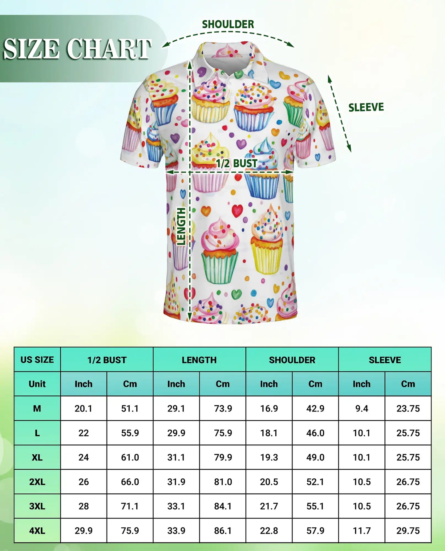 Cupcake Polo Shirt -Colorful Dessert Print Cute Sweet Treat Shirt | Azhobbyshop