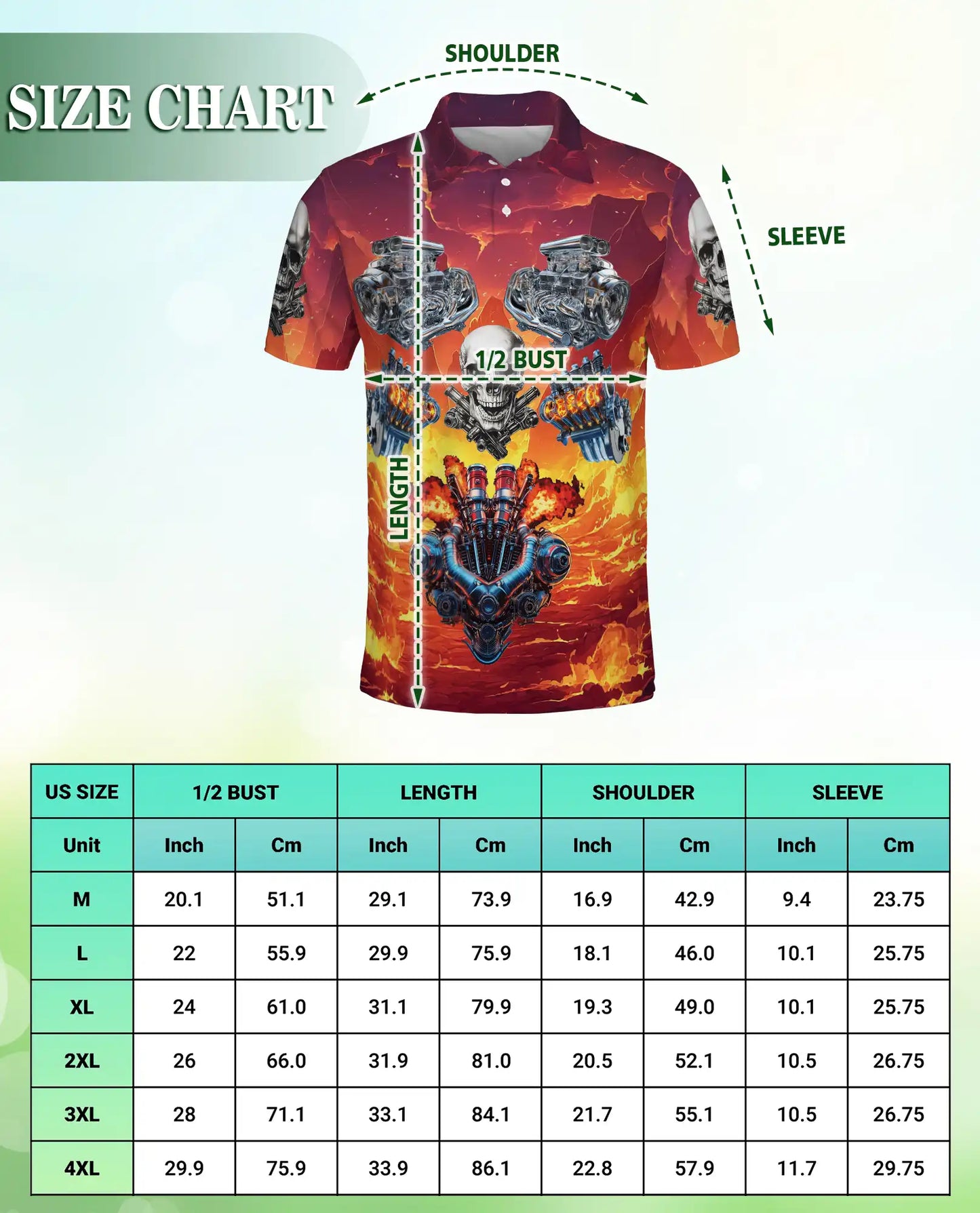 Skull Engine 3D Polo Shirt for Men – Biker Hot Rod Flame Style | Azhobbyshop