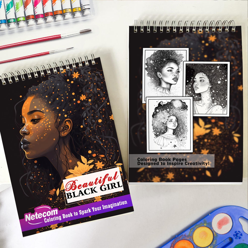 Beautiful Black Girl Spiral Bound Coloring Book, Immerse Yourself in 30 Captivating Coloring Pages, Capturing the Beauty and Resilience of Black Girls in Various Settings