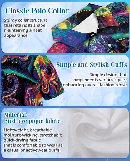 Octopus Psychedelic 3D Polo Shirt for Men – Colorful Ocean Art Style | Azhobbyshop