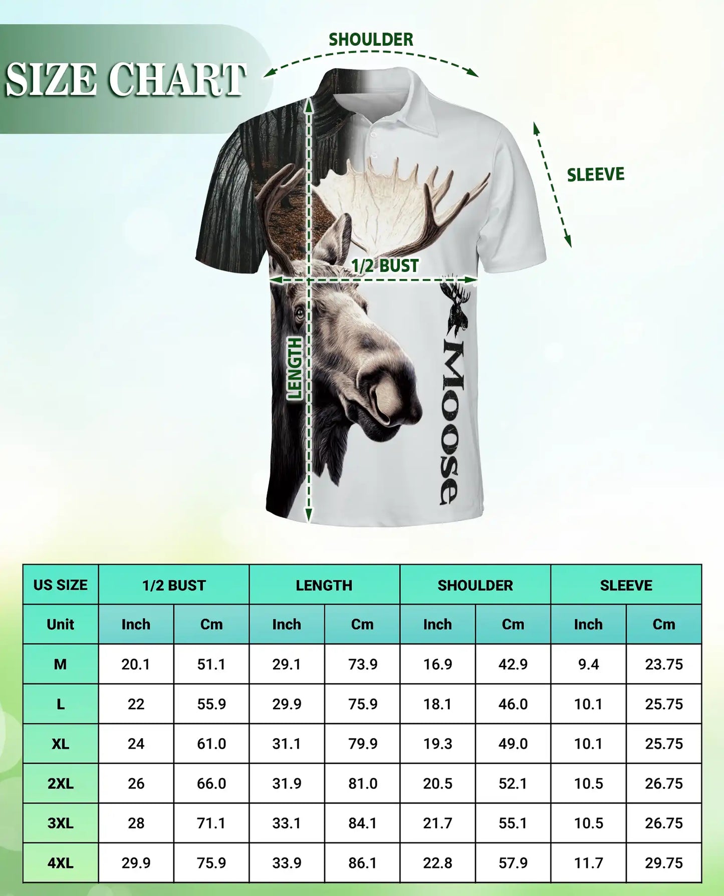 Moose Forest Polo Shirt – Wildlife Elk Graphic Nature Print | Azhobbyshop