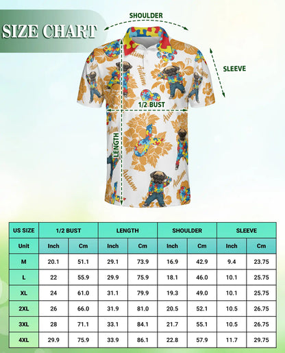Pug Autism Awareness 3D Polo Shirt for Men – Puzzle Dog Support Gift | Azhobbyshop