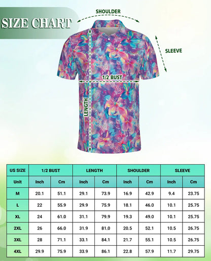 Neon Flower 3D Polo Shirt for Men – Vibrant Tropical Glow Floral Print | Azhobbyshop