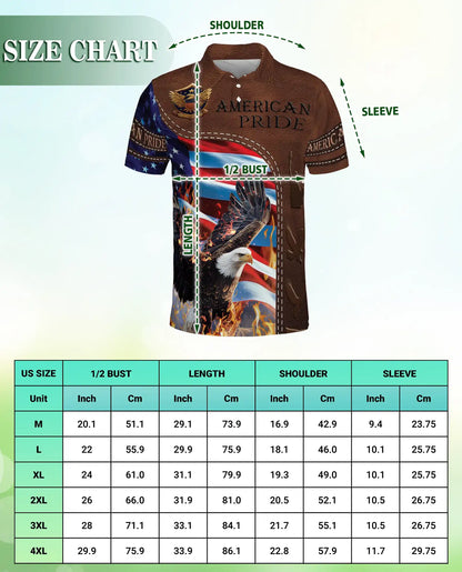 American Pride Eagle 3D Polo Shirt for Men – Patriotic USA Flag Style | Azhobbyshop