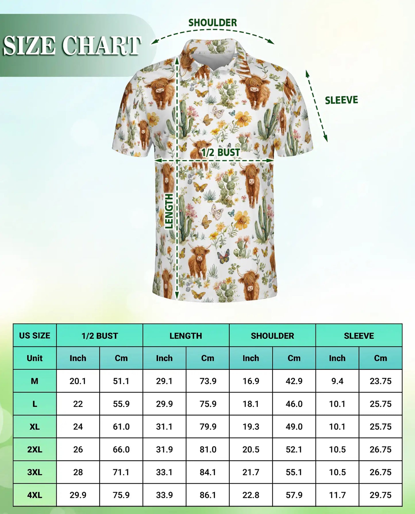 Highland Cow & Cactus 3D Polo Shirt for Men – Rustic Western Nature Print | Azhobbyshop