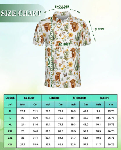Highland Cow & Cactus 3D Polo Shirt for Men – Rustic Western Nature Print | Azhobbyshop