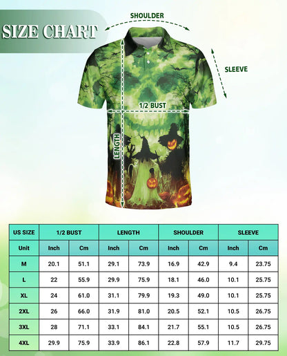 Halloween Ghost Skull 3D Polo Shirt for Men – Spooky Pumpkin Night Design | Azhobbyshop