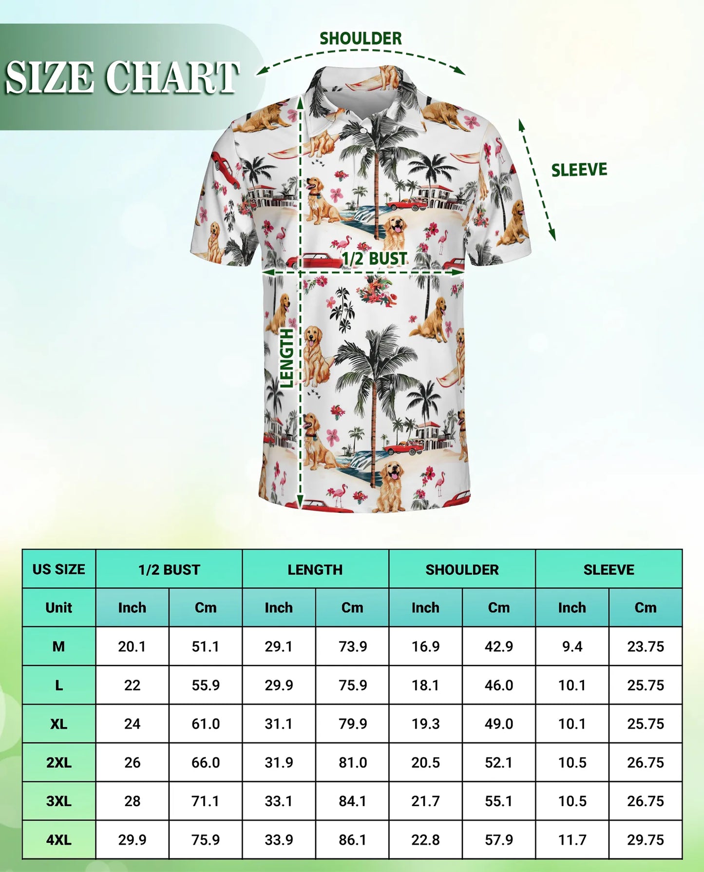 Golden Retriever Hawaiian 3D Polo Shirt for Men – Tropical Dog Beach Style | Azhobbyshop