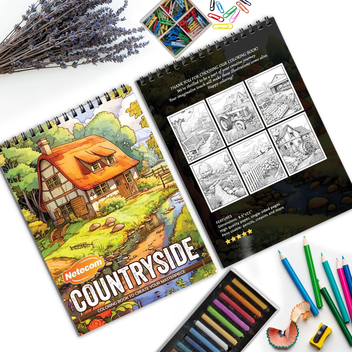 Countryside Spiral Bound Coloring Book, Tranquil Countryside Scenes for Peaceful Coloring, Ideal for Those Seeking Serenity and Natural Beauty