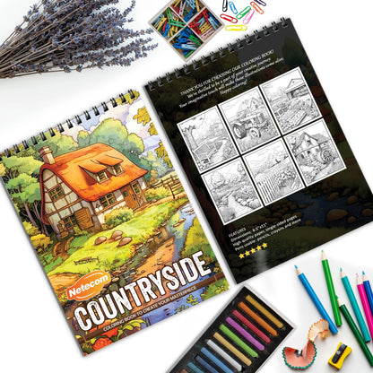 Countryside Spiral Bound Coloring Book, Tranquil Countryside Scenes for Peaceful Coloring, Ideal for Those Seeking Serenity and Natural Beauty