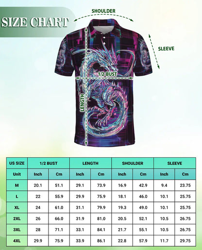 Cyberpunk Dragon 3D Polo Shirt for Men – Futuristic Neon Fantasy Style | Azhobbyshop