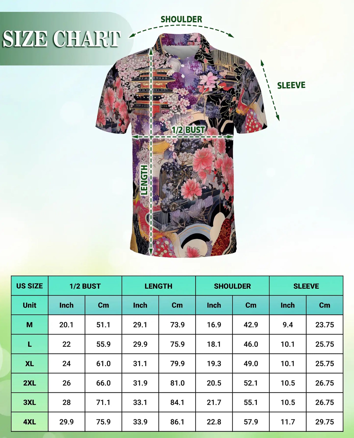 Japanese Art Polo Shirt – Sakura Temple Oriental Style Shirt | Azhobbyshop