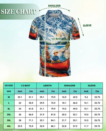 Fishing Canoe 3D Polo Shirt for Men – Mountain Lake Outdoor Style | Azhobbyshop