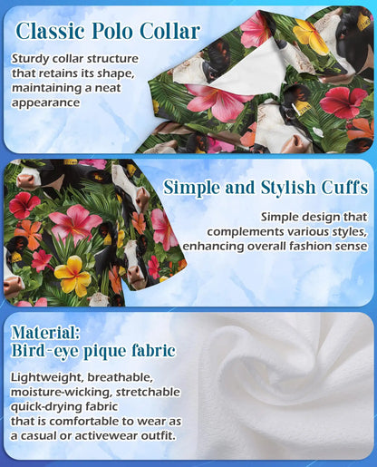 Tropical Cow Hawaiian Polo Shirt – Holstein Cow Floral Shirt | Azhobbyshop