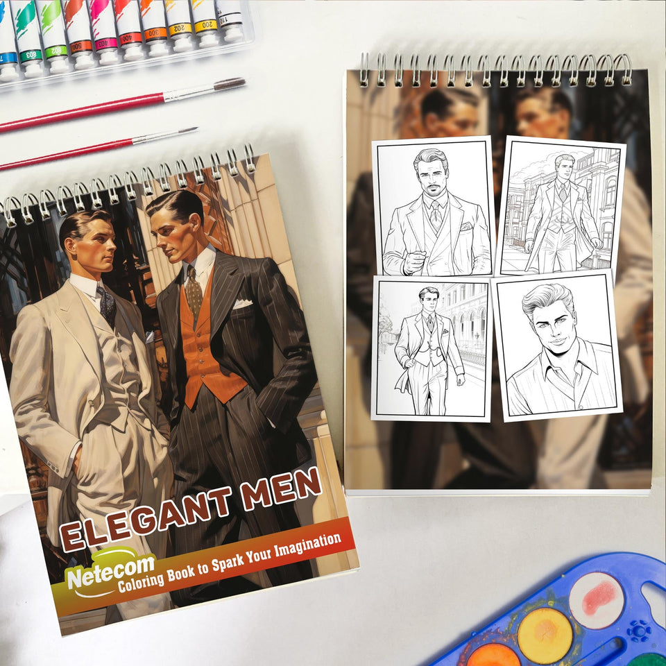 Elegant Men Spiral Bound Coloring Book, Experience the Allure of Sophistication with 30 Captivating Coloring Pages, Perfect for a Stylish and Refined Coloring Adventure