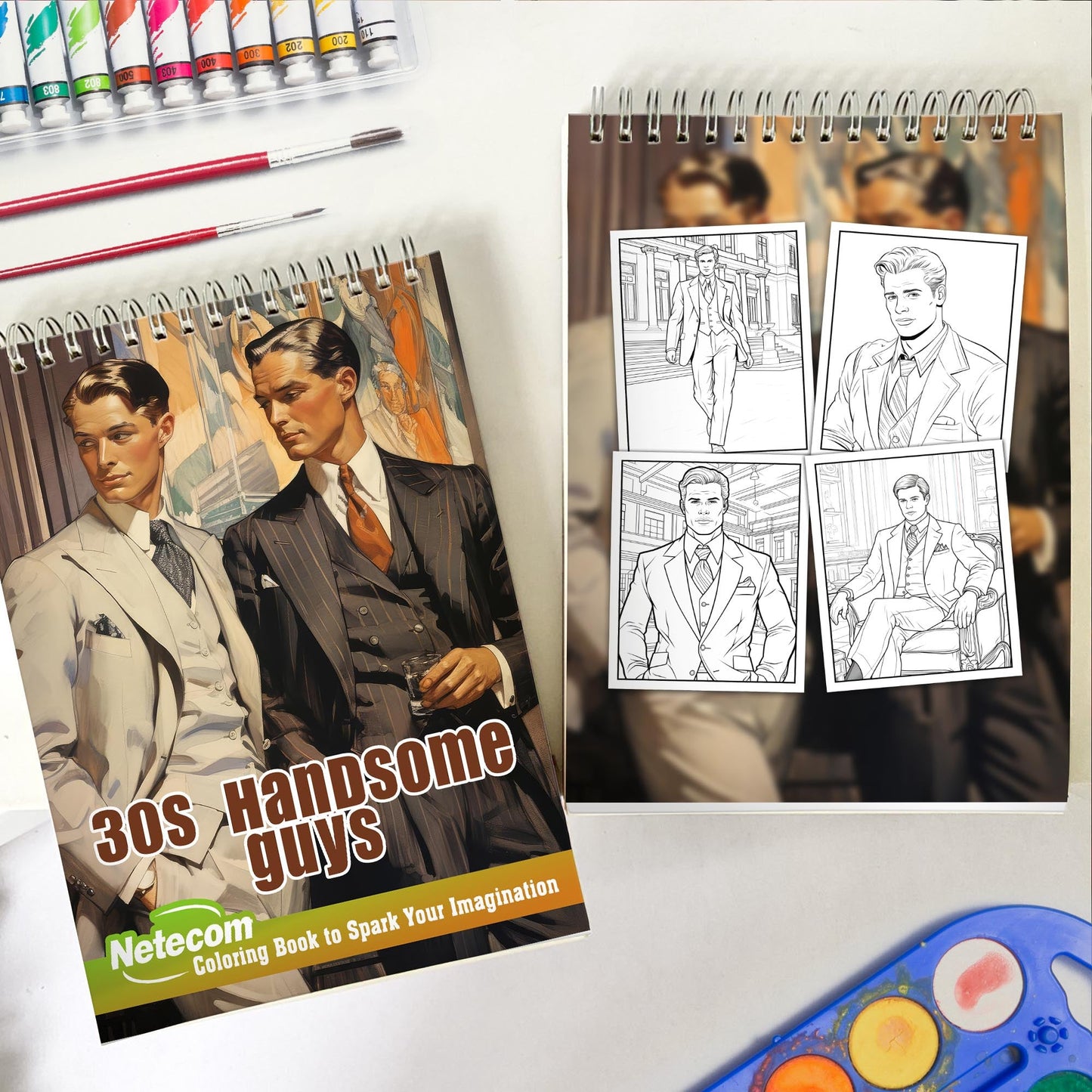 30s Handsome Guys Spiral Bound Coloring Book, Embrace the Allure of Classic Hollywood with 30 Handsome Guys Coloring Pages, Igniting Your Love for Iconic Men of the Past