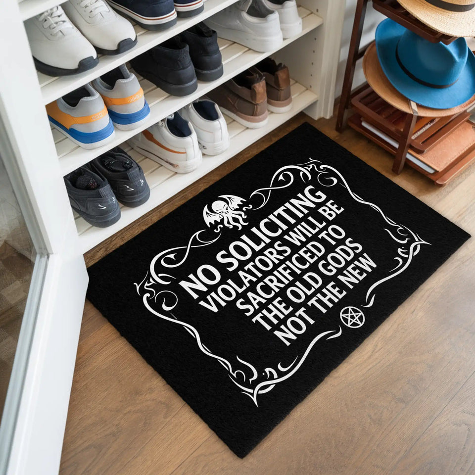 Gothic No Soliciting Doormat – Old Gods Warning Welcome Mat