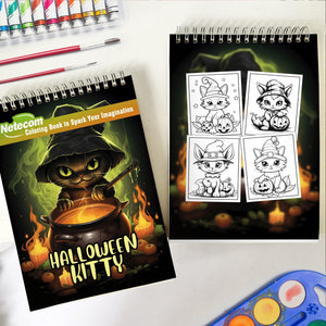 Halloween Kitty Spiral Bound Coloring Book, Journey into a World of Imagination with 30 Artistic Coloring Pages Inspired by the Whimsy of Halloween Kitties.