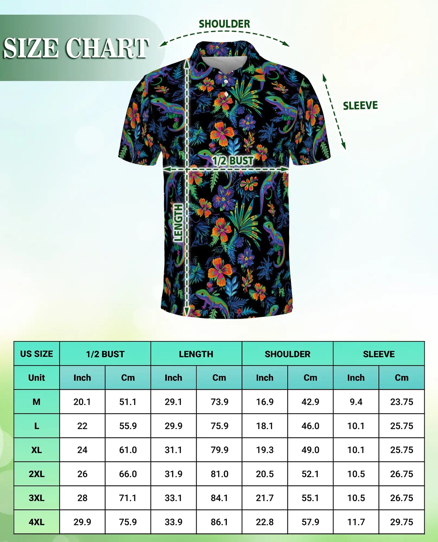 Colorful Gecko Pattern 3D Polo Shirt for Men – Tropical Style | Azhobbyshop