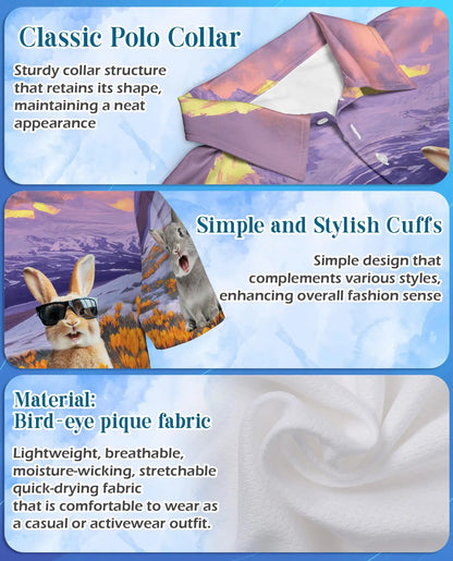 Cute Bunny 3D Polo Shirt for Men – Funny Rabbit Spring Nature Style | Azhobbyshop