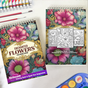 Enchanted Flowers Spiral Bound Coloring Book, Step into a World of Imagination with 25+ Whimsical Flower Illustrations | Relaxation, Mindfulness, and Fun for All Ages | Perfect Gift for Fantasy and Flower Fans