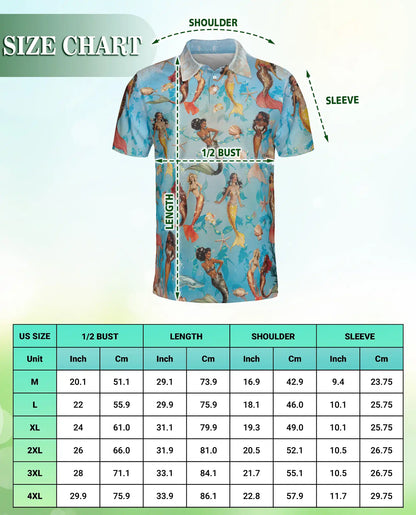 Lovely Mermaid Sea 3D Polo Shirt for Men – Cute Ocean Fantasy Hawaiian Style | Azhobbyshop