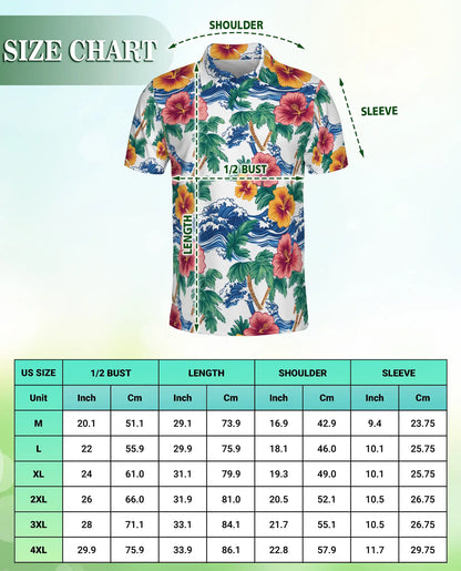 Awesome Tropical Hibiscus Polo Shirt – Ocean Waves & Palm Tree Summer Style | Azhobbyshop
