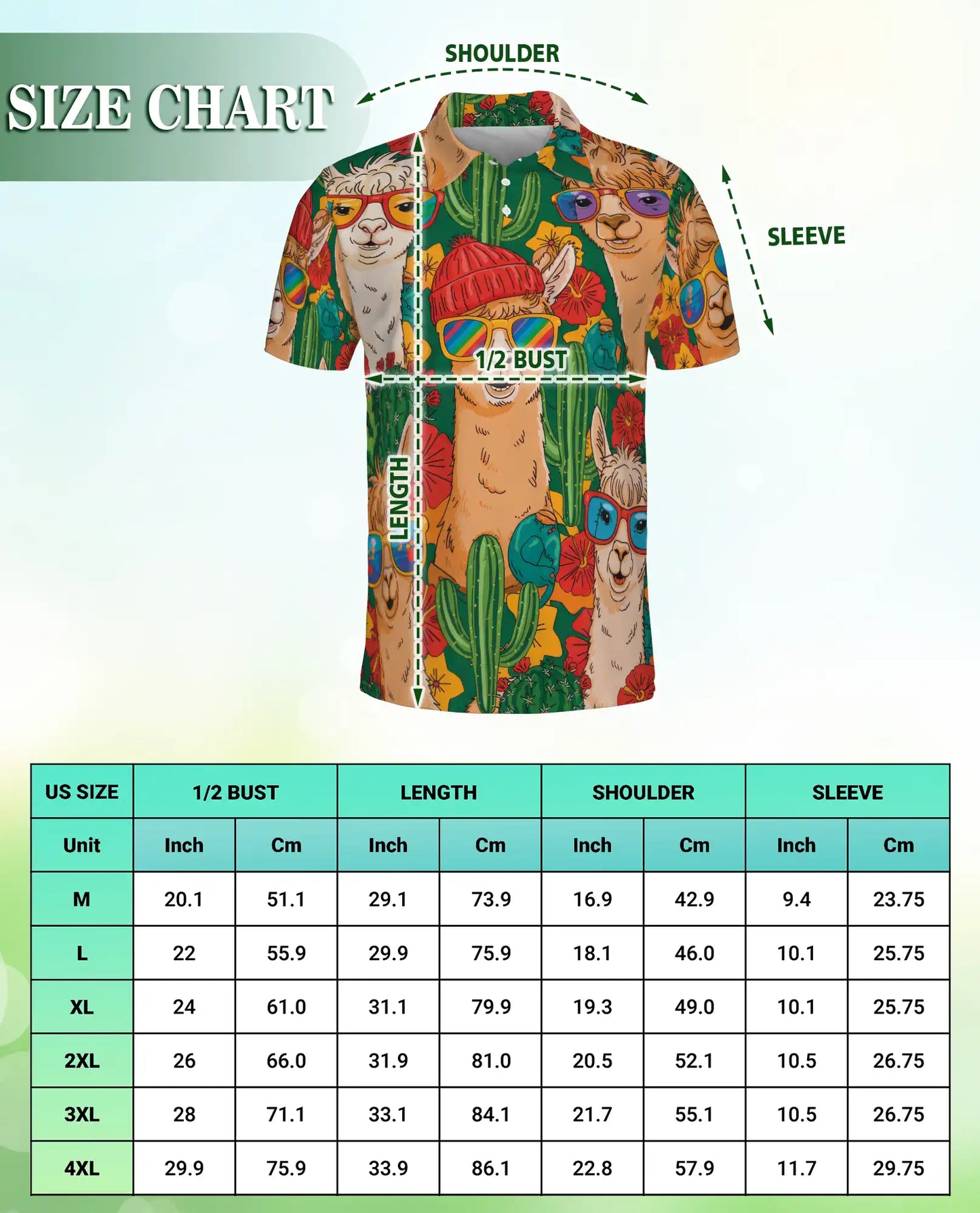 Funny Llama 3D Polo Shirt for Men – Cactus Desert Summer Style | Azhobbyshop