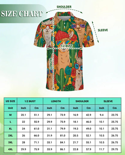 Funny Llama 3D Polo Shirt for Men – Cactus Desert Summer Style | Azhobbyshop