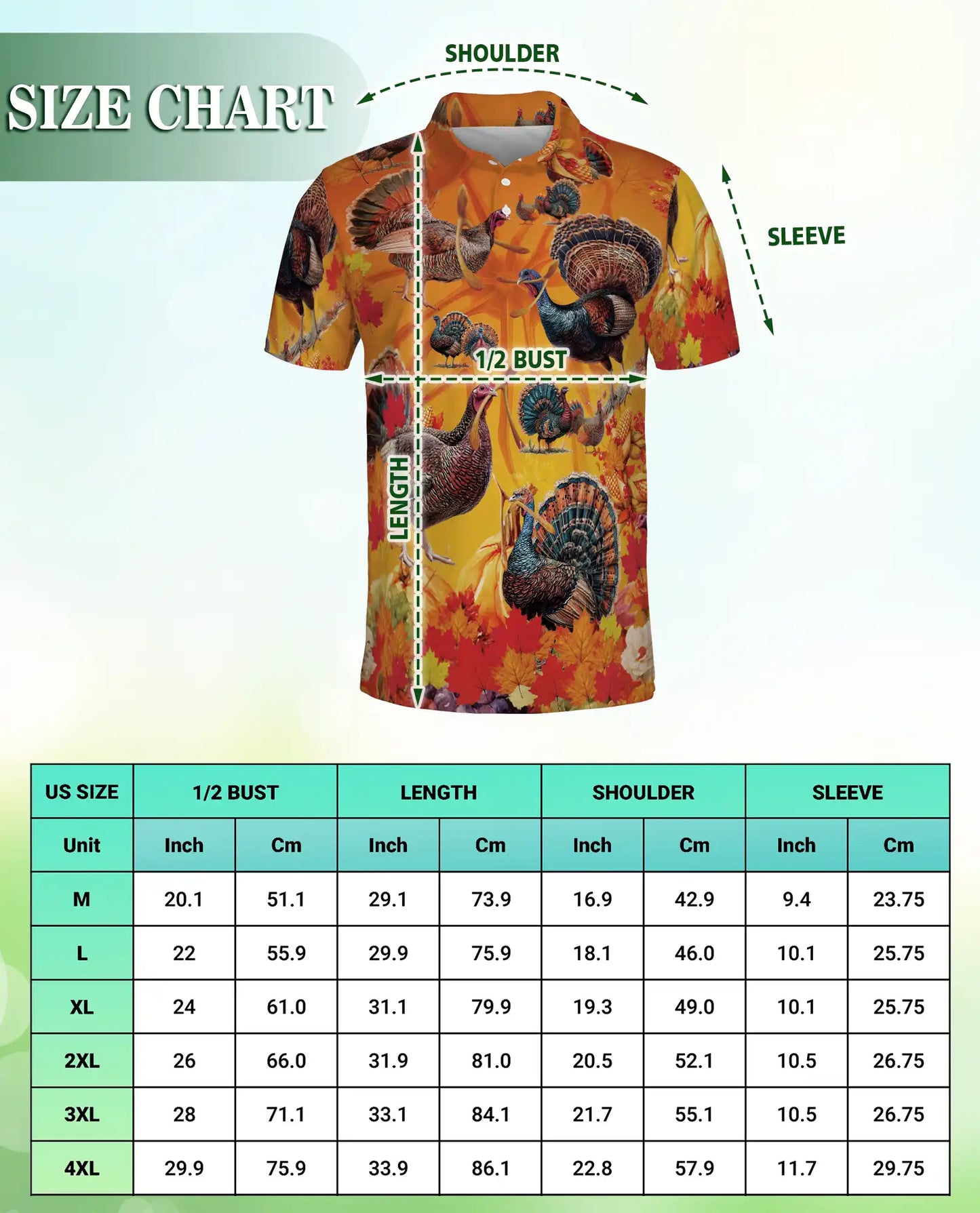 Turkey Thanksgiving Polo Shirt – Fall Harvest Autumn 3D Graphic | Azhobbyshop