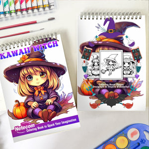 Kawaii Witch Spiral Bound Coloring Book, Unlock Your Artistic Magic with 30 Delightful Kawaii Witch Coloring Pages for Endless Inspiration