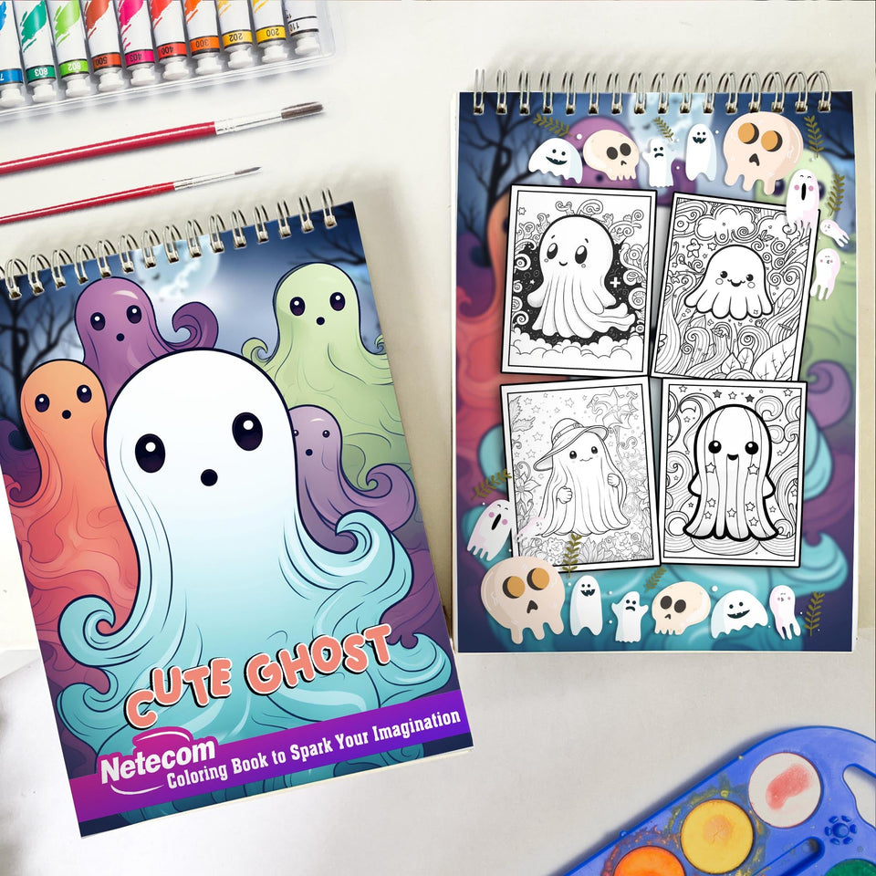 Cute Ghost Spiral Bound Coloring Book: 30 Cute Ghost Coloring Pages, Filled with Friendly and Lovable Spirits