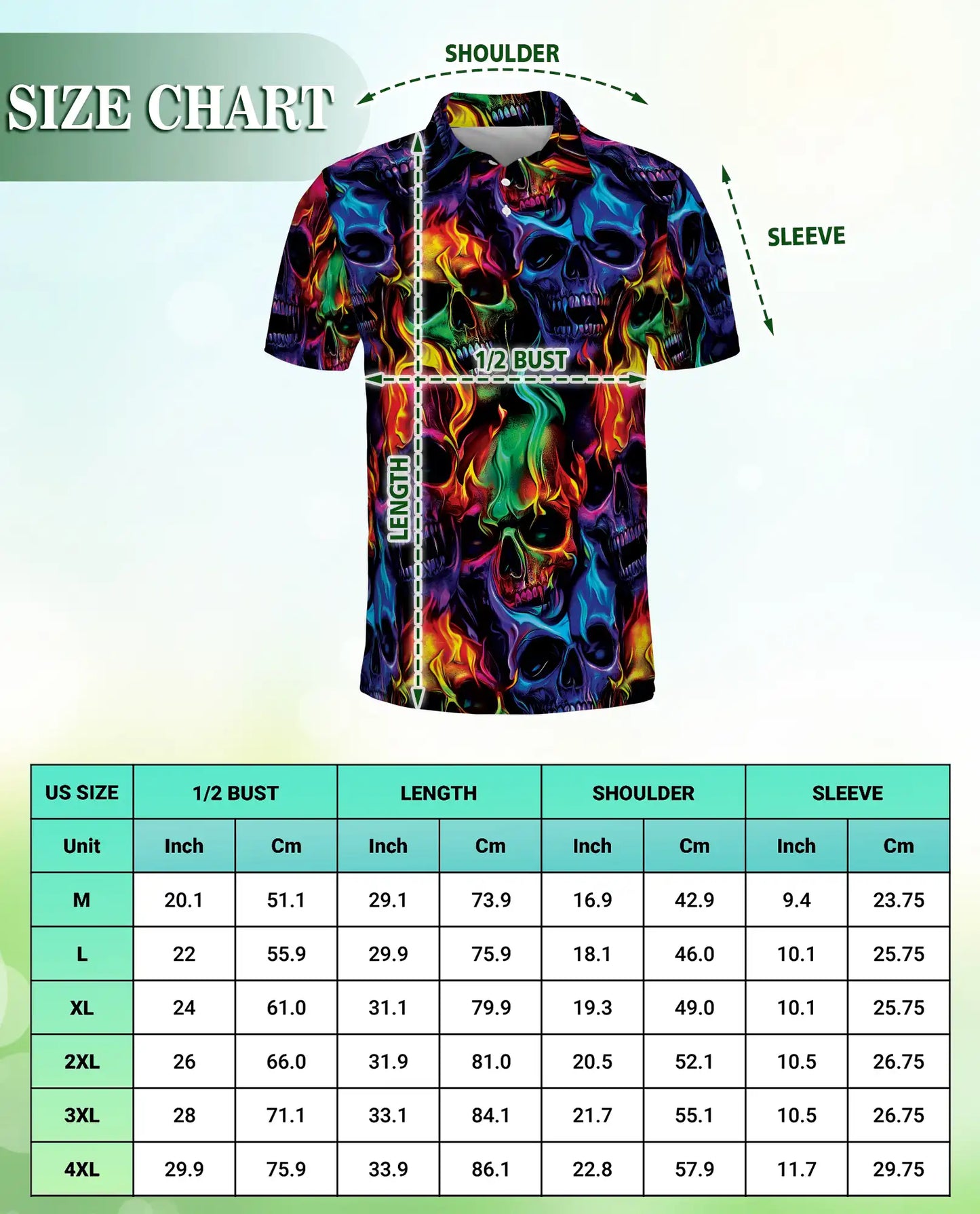 Flaming Skull Polo Shirt – Neon Gothic 3D Skull Graphic Tee | Azhobbyshop