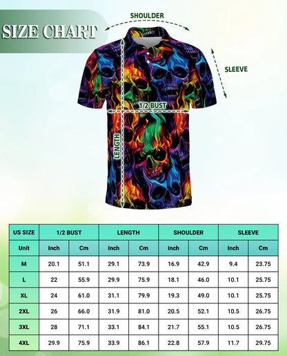 Flaming Skull Polo Shirt – Neon Gothic 3D Skull Graphic Tee | Azhobbyshop