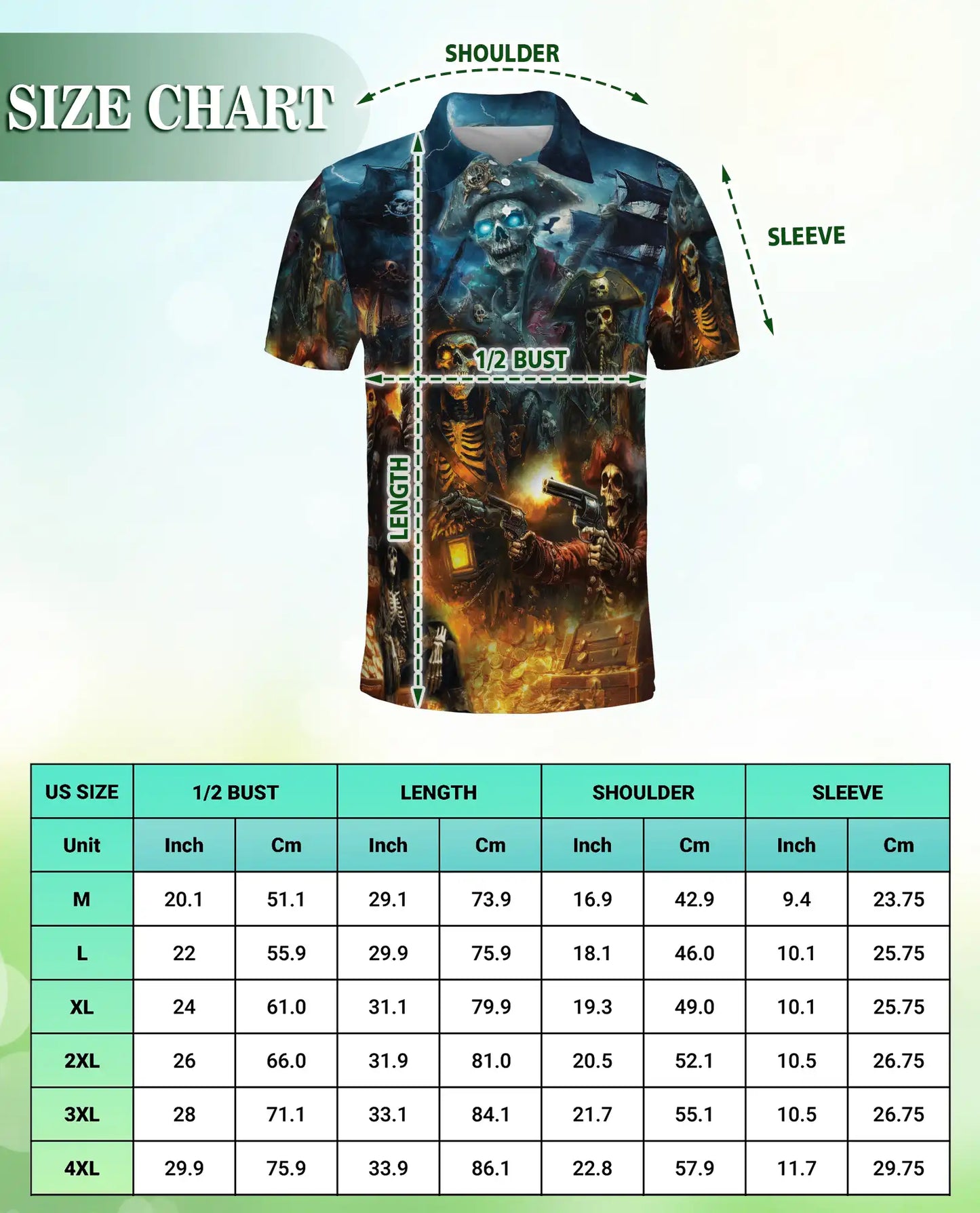 Pirate Skull 3D Polo Shirt for Men – Dark Gothic Skeleton Style | Azhobbyshop