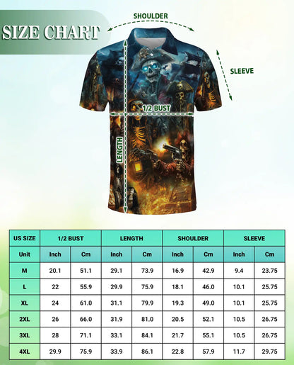 Pirate Skull 3D Polo Shirt for Men – Dark Gothic Skeleton Style | Azhobbyshop