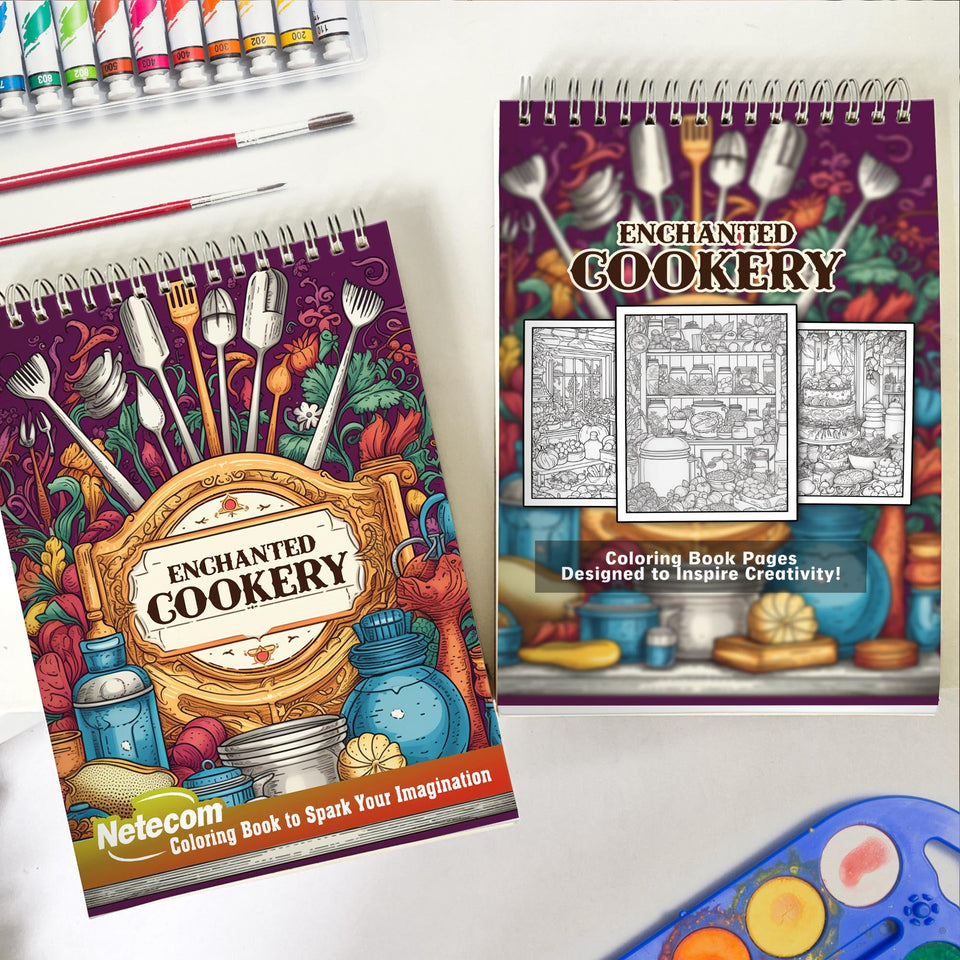 Enchanted Cookery Spiral Bound Coloring Book, Delve into 30 Intricate Coloring Pages, Unveiling the Secrets and Intricacies of Enchanted Cookery and Culinary Magic