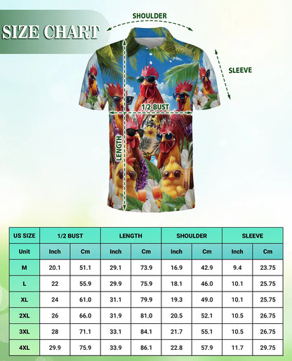 Funny Rooster 3D Polo Shirt – Tropical Hawaiian Style | Azhobbyshop