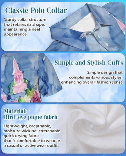 Horse Racing Watercolor 3D Polo Shirt for Men – Jockey Derby Art Style | Azhobbyshop