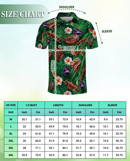 Grilled Steak Tropical Polo Shirt – BBQ Hawaiian Food Pattern | Azhobbyshop