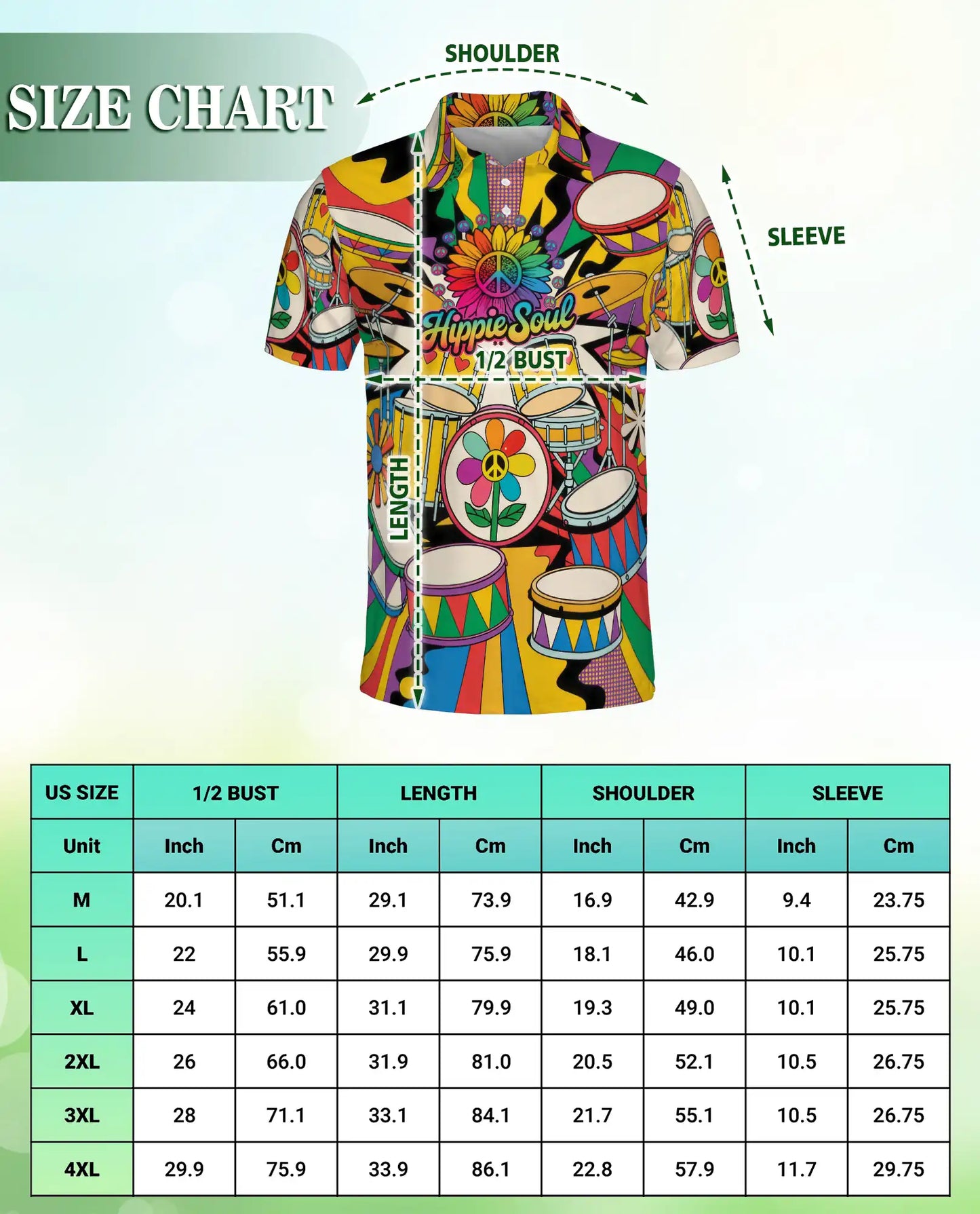 Love Drums Polo Shirt- Hippie Soul Music Festival Style | Azhobbyshop