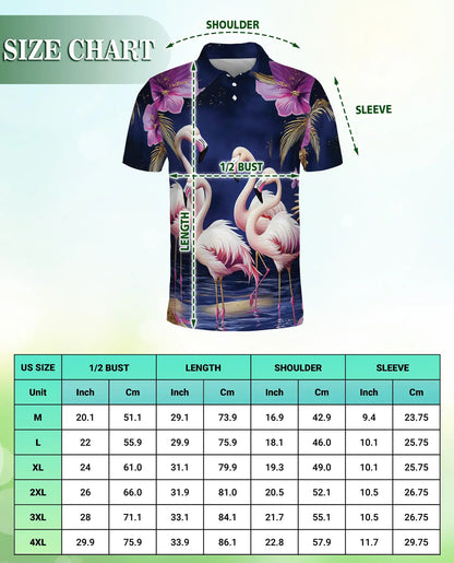 Flamingo Night 3D Polo Shirt for Men – Tropical Birds & Floral Print | Azhobbyshop