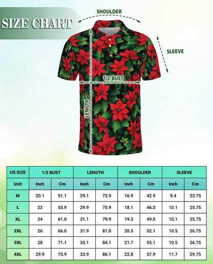 Poinsettia Floral Polo Shirt – Red Green Holiday Flower Print | Azhobbyshop