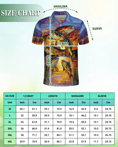 Bass Fishing Sunset 3D Polo Shirt for Men – Lake Fishing Art Print | Azhobbyshop