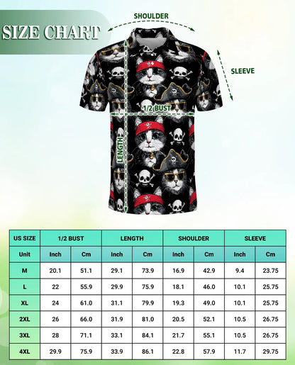 Funny Pirate Cat Skull Black Polo Shirt for Cat Lovers | Azhobbyshop