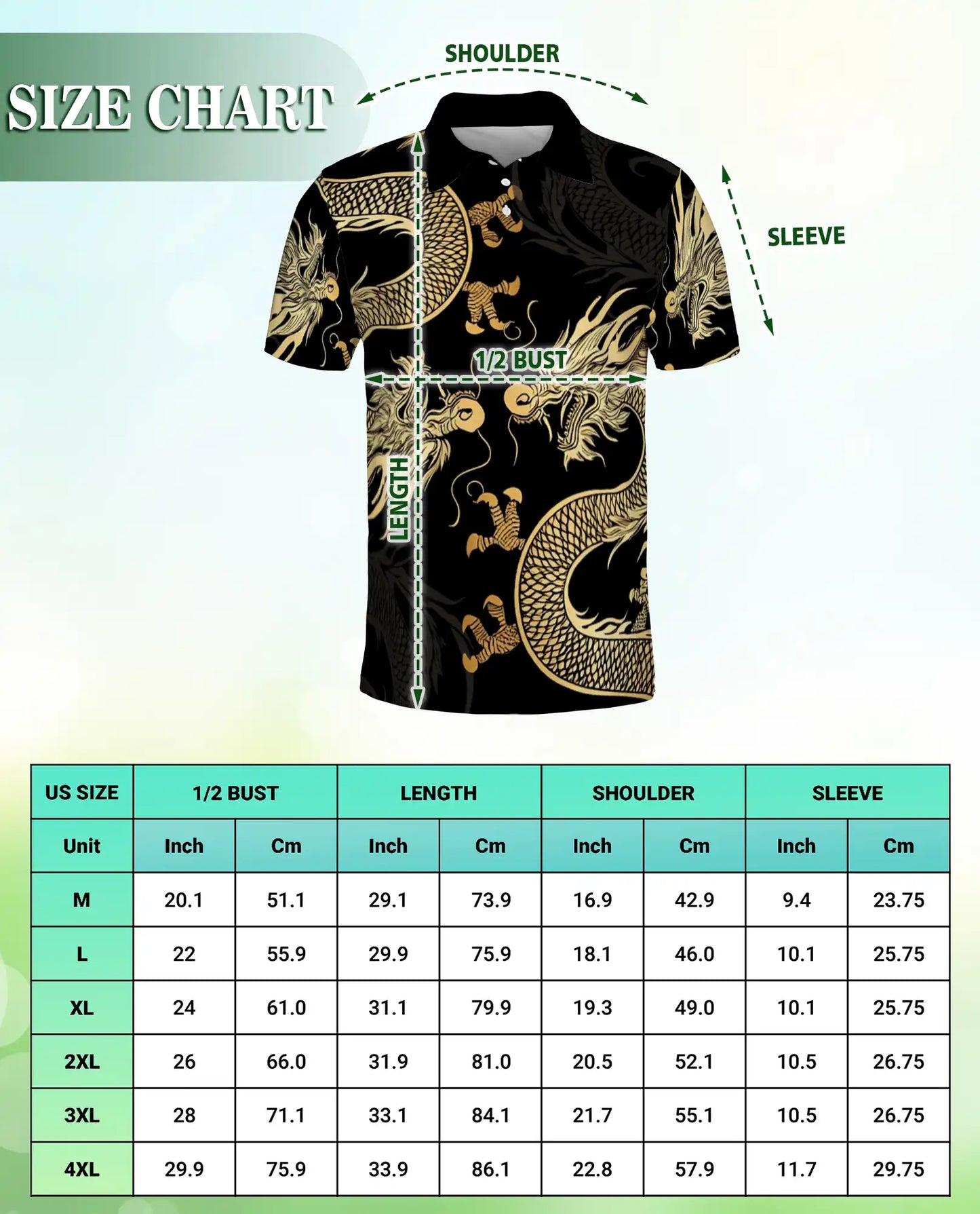 Golden Dragon 3D Polo Shirt for Men – Black Oriental Mythical Art Style | Azhobbyshop