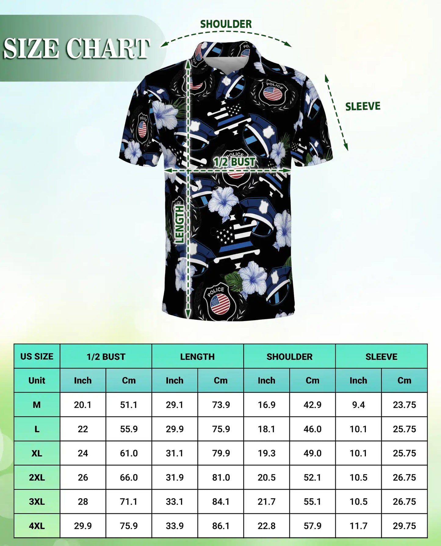 Police Badge Hawaiian Polo Shirt – Thin Blue Line American Flag Shirt | Azhobbyshop