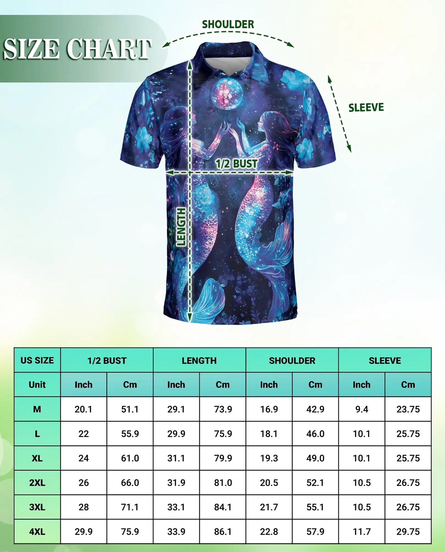 Galaxy Mermaid 3D Polo Shirt for Men – Fantasy Ocean Night Sky Design | Azhobbyshop