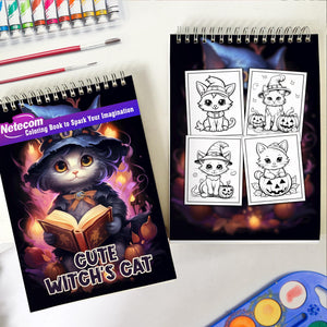 Cute Witch's Cat Spiral Bound Coloring Book, Embark on a Coloring Journey with 30 Enchanting Pages, Where Cute Witch's Cats Come to Life.