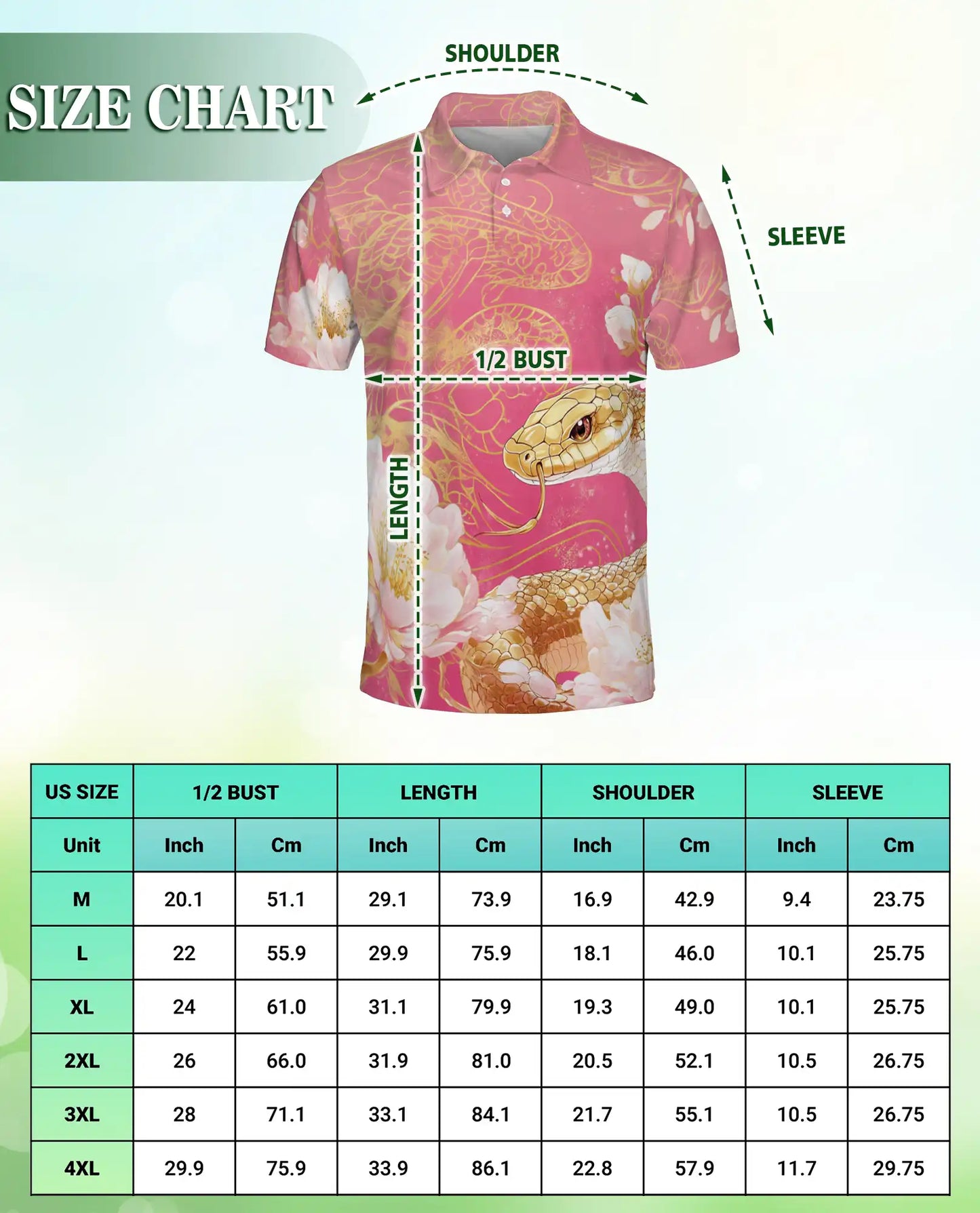 Golden Snake Floral 3D Polo Shirt for Men – Elegant Pink Serpent Art Print | Azhobbyshop